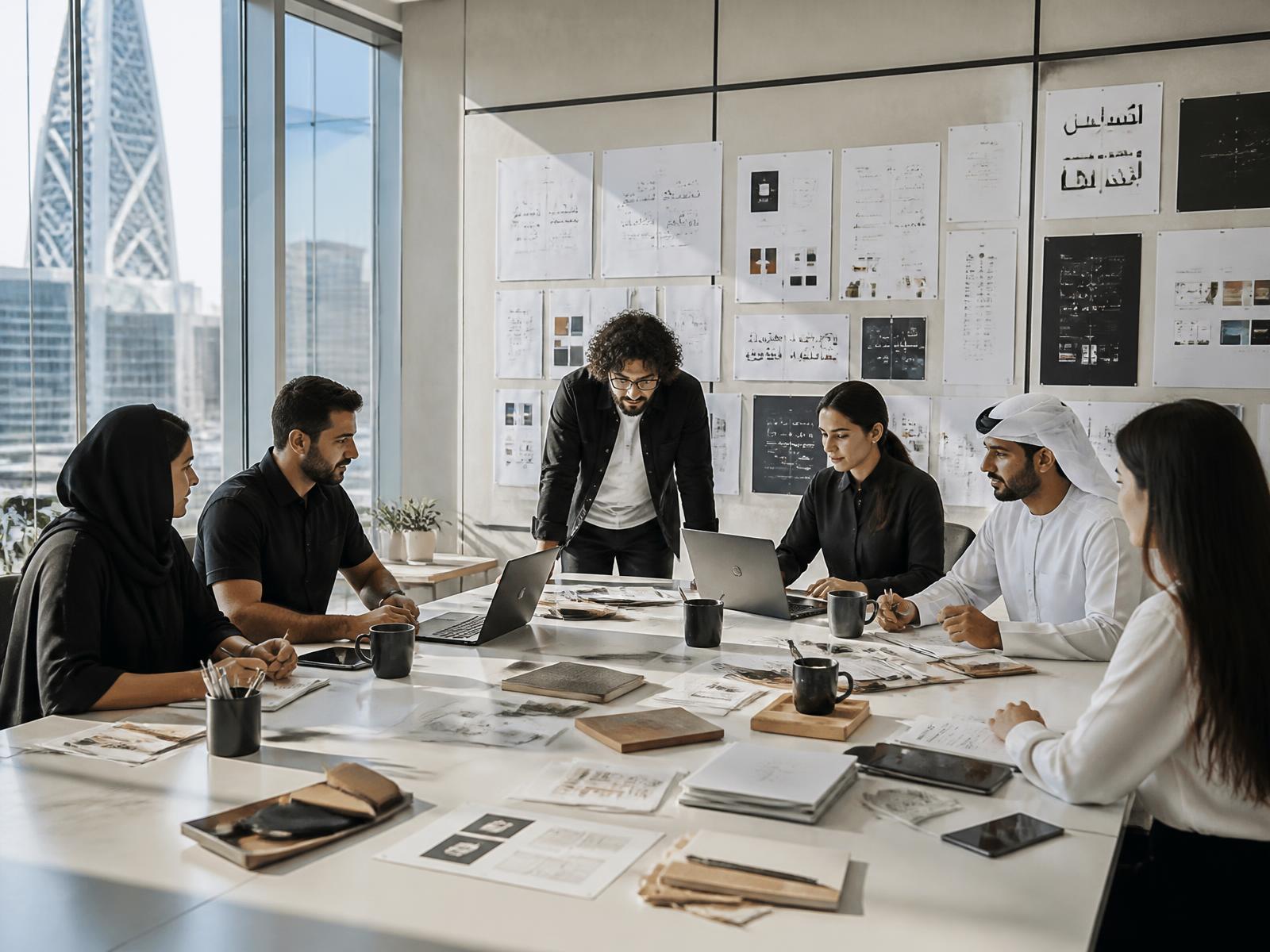 The Ibtikar team reviewing product and brand work in our Dubai studio.